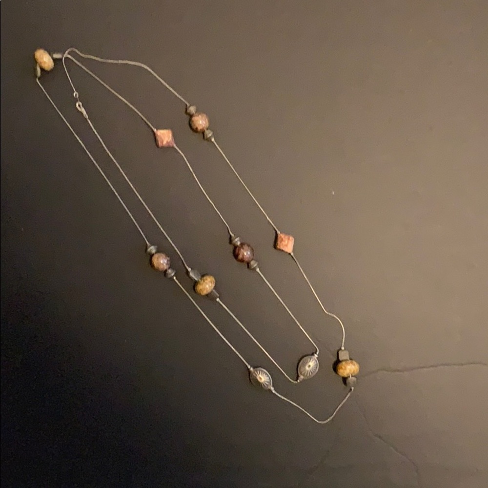 59/60” Silver necklace w/Natural looking stones